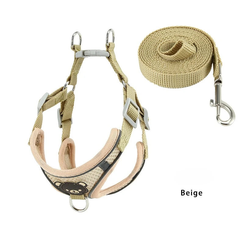 Dog Harness Adjustable Vest Walking Traction Rope Set for Dog Collar Breathable Mesh Harness for Small Medium Cat Dog Pet Lead